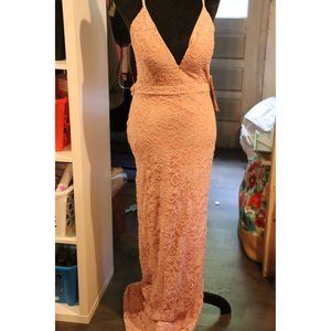 EMERALD SUNDAE Womens Pink Lace Slitted Floral Formal Mermaid Dress Juniors L